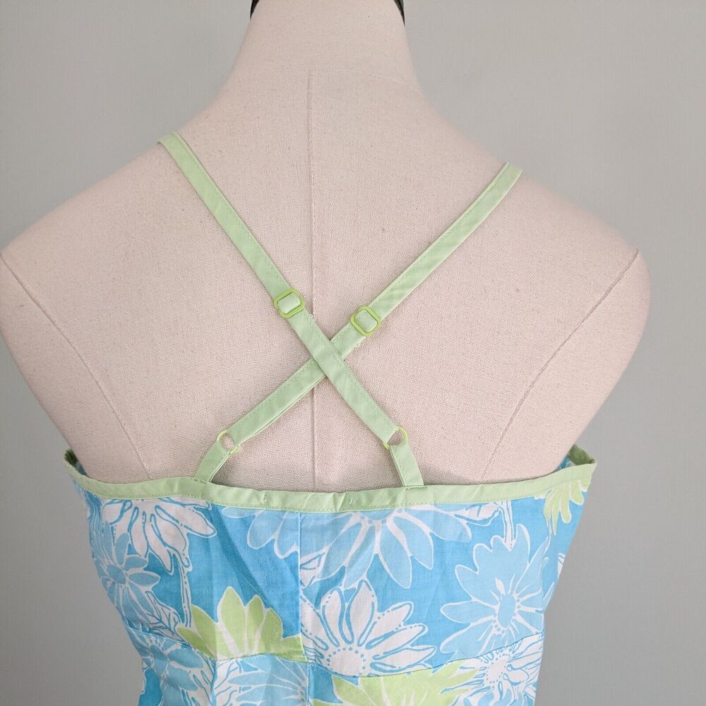 Vintage Lilly Pultizer Mini Dress Floral Y2K 90s Empire Slip Blue Green Beach - Picture 4 of 13